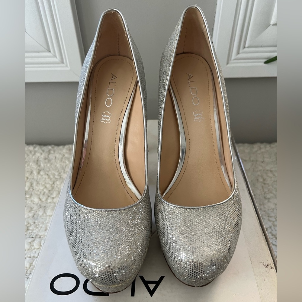 Aldo silver platform heels